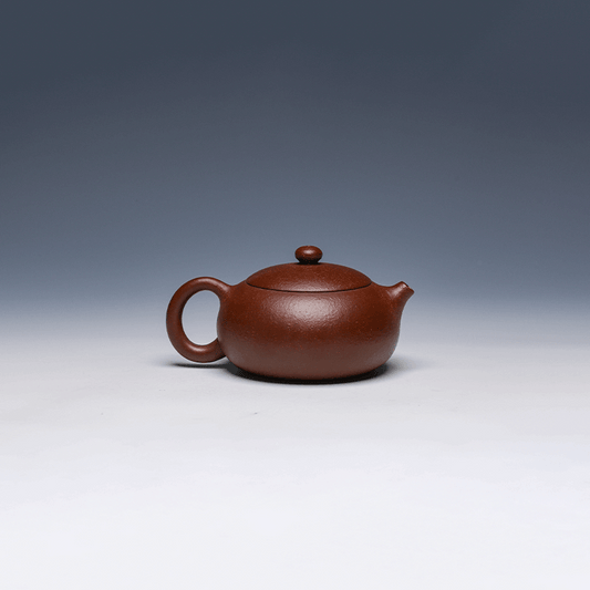 Flat Xi Shi Yixing Zisha Teapot with Carved Design, Zi Zhu Ni Clay, 200ml