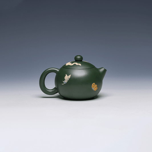 Yixing Teapot, Green Clay, 180ml - Butterfly Design