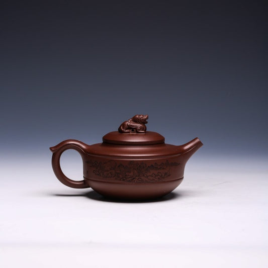 Auspicious Beast Yixing Teapot (Engraved) by Jiang Yuejun, Di Cao Qing Clay, 330ml - Yixing Teaware