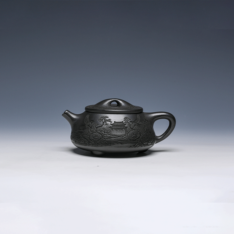 Jing Zhou Shi Piao Yixing Zisha Teapot with Palace Carving, Shi Huang Clay, 250ml