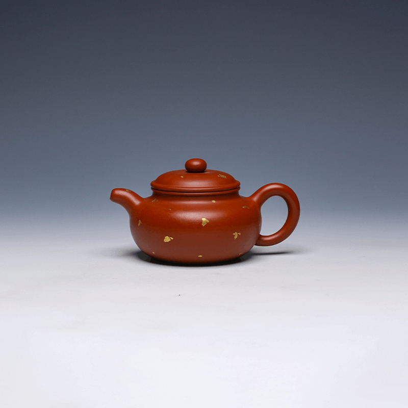 Gold-Splashed Small De Zhong Yixing Zisha Teapot, Da Hong Pao Clay, 150ml