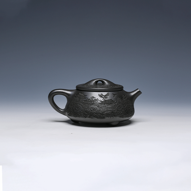 Jing Zhou Shi Piao Yixing Zisha Teapot with Palace Carving, Shi Huang Clay, 250ml