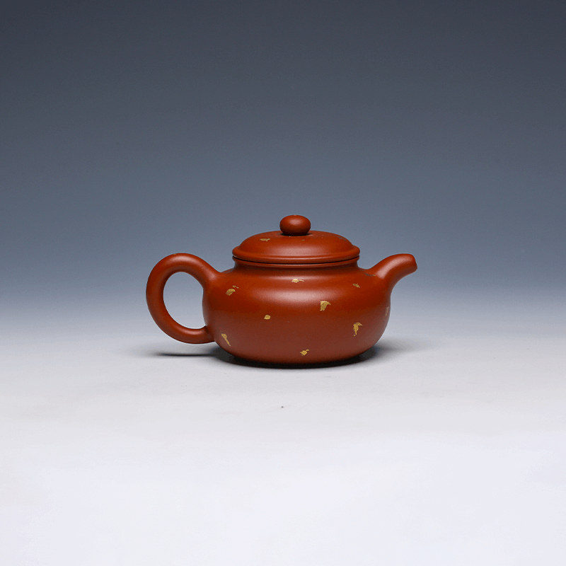 Gold-Splashed Small De Zhong Yixing Zisha Teapot, Da Hong Pao Clay, 150ml