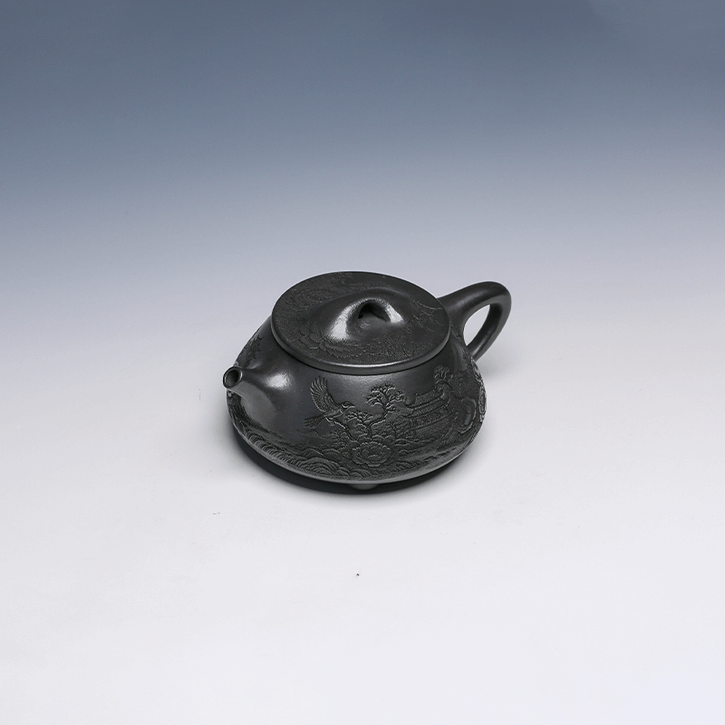 Jing Zhou Shi Piao Yixing Zisha Teapot with Palace Carving, Shi Huang Clay, 250ml