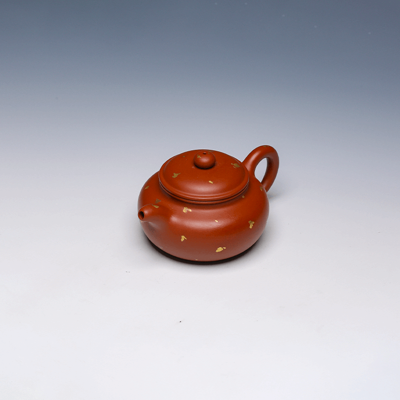 Gold-Splashed Small De Zhong Yixing Zisha Teapot, Da Hong Pao Clay, 150ml