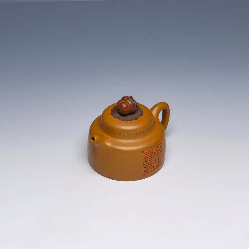 Gold-Splashed Small Fanggu Yixing Zisha Teapot, Da Hong Pao Clay, 200ml