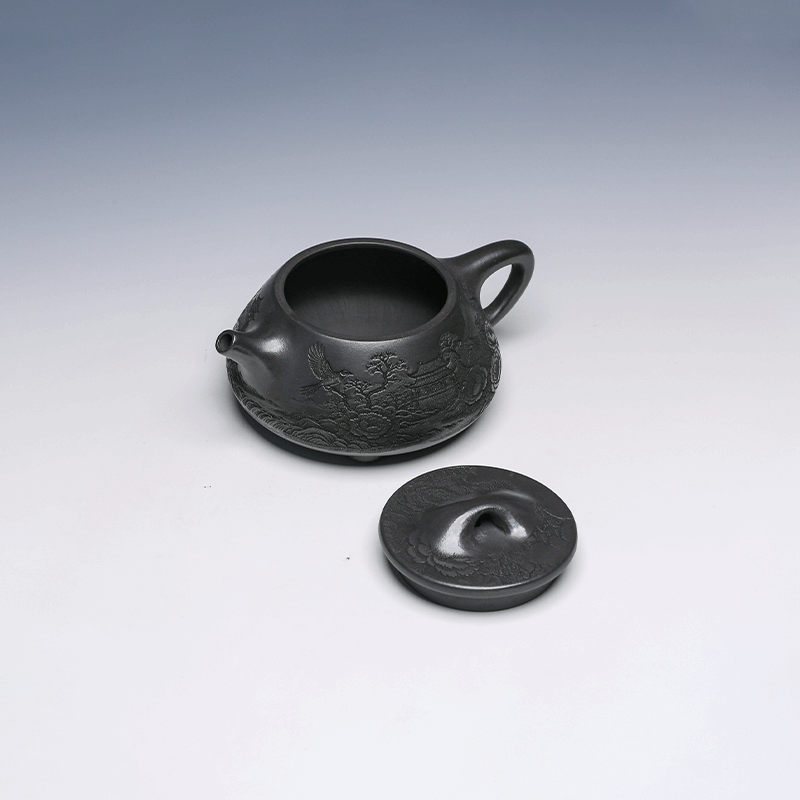 Jing Zhou Shi Piao Yixing Zisha Teapot with Palace Carving, Shi Huang Clay, 250ml