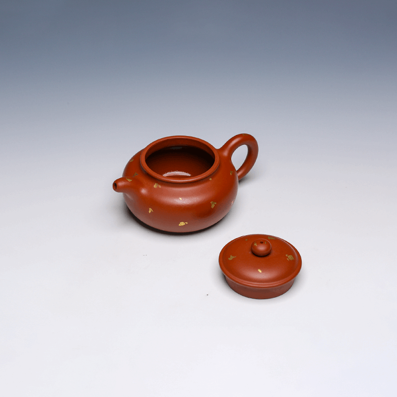 Gold-Splashed Small De Zhong Yixing Zisha Teapot, Da Hong Pao Clay, 150ml