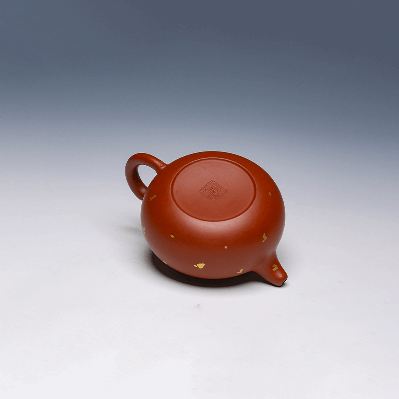 Gold-Splashed Small De Zhong Yixing Zisha Teapot, Da Hong Pao Clay, 150ml