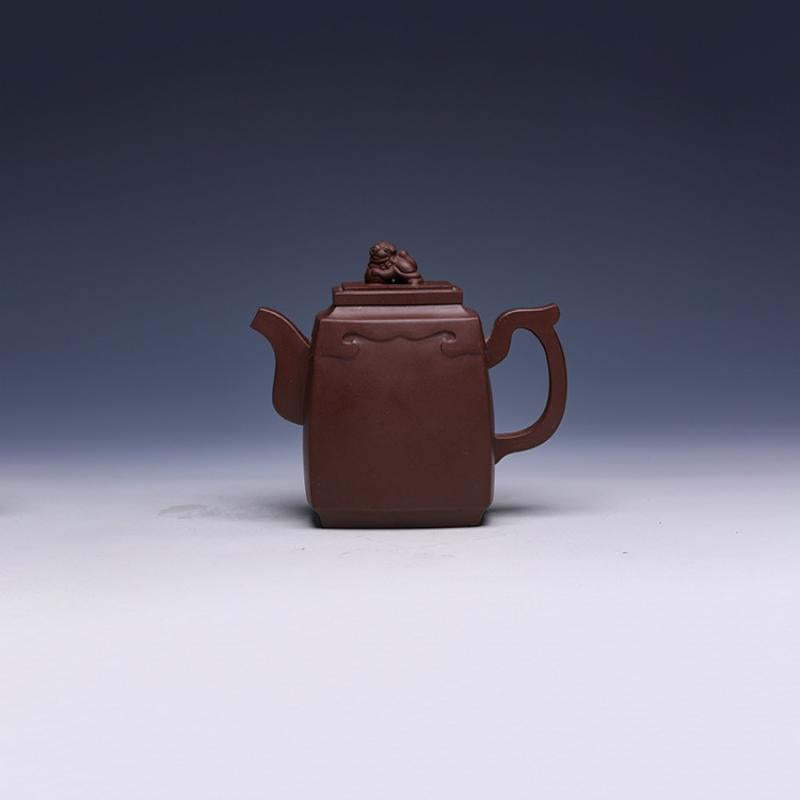 Square Yixing Teapot, Zi Ni Clay, 330ml - Traditional Design