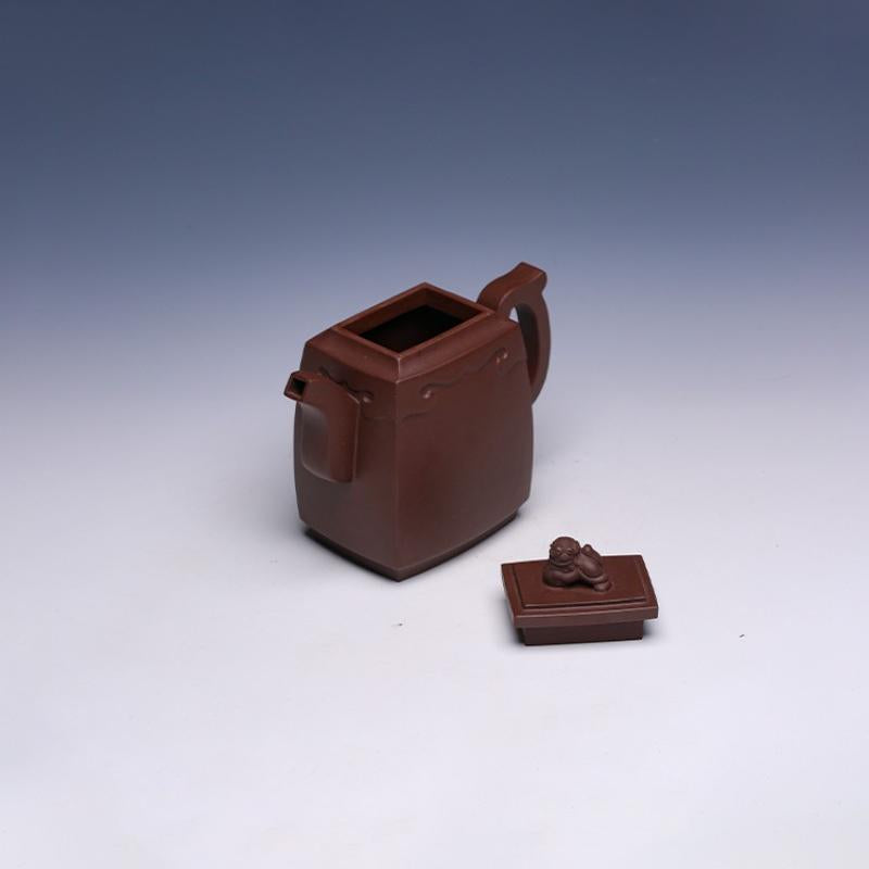 Square Yixing Teapot, Zi Ni Clay, 330ml - Traditional Design