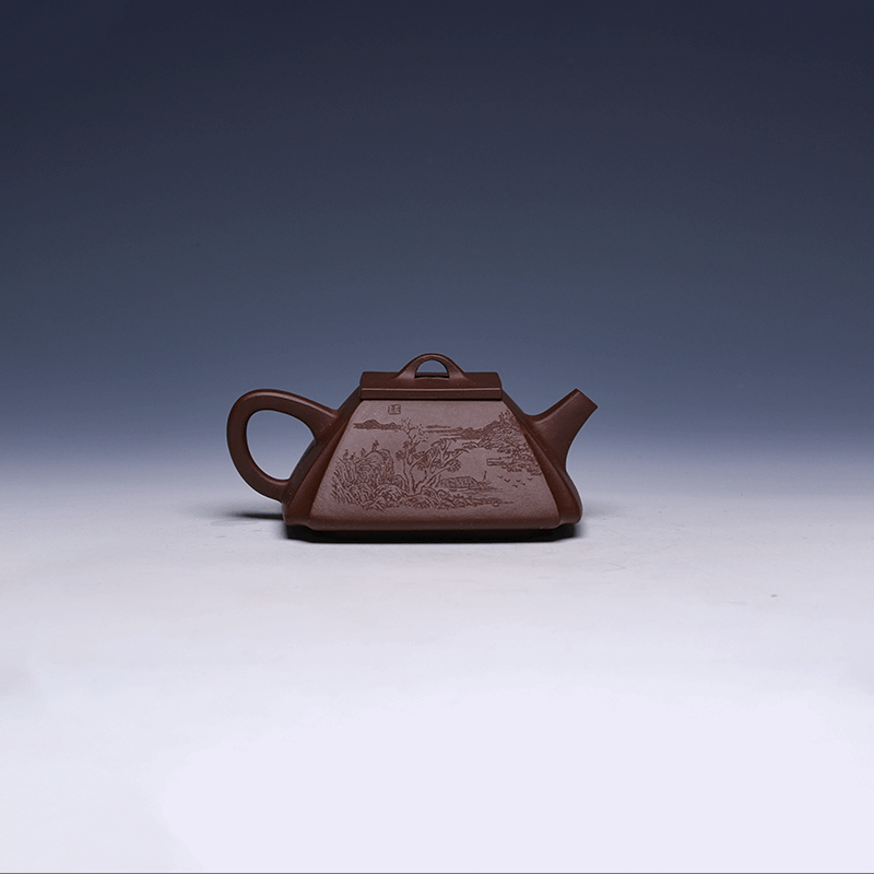 Handmade Yixing Square Teapot, Zi Ni Clay, 230ml