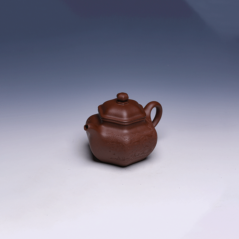 Handmade Yixing Hexagonal Teapot, Zi Ni Clay, 330ml