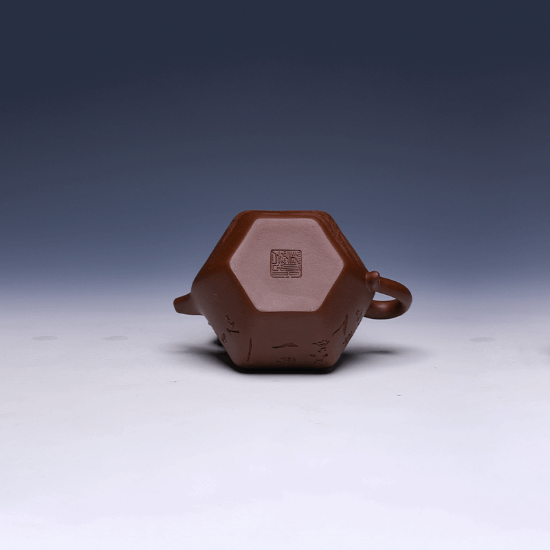 Handmade Yixing Hexagonal Teapot, Zi Ni Clay, 330ml