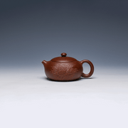 Flat Xi Shi Yixing Zisha Teapot with Carved Design, Zi Zhu Ni Clay, 200ml