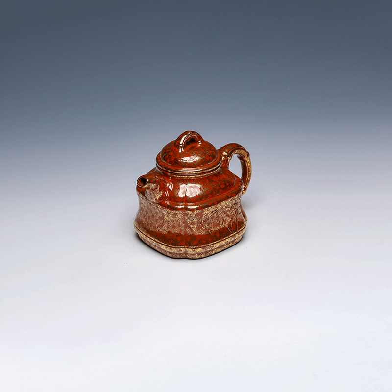 Yixing Teapot with Enamel Gold Finish, Square Design, 350ml