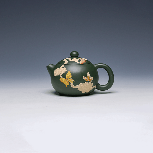 Yixing Teapot, Green Clay, 180ml - Butterfly Design