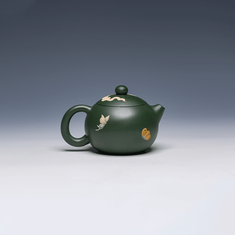 Yixing Teapot, Green Clay, 180ml - Butterfly Design
