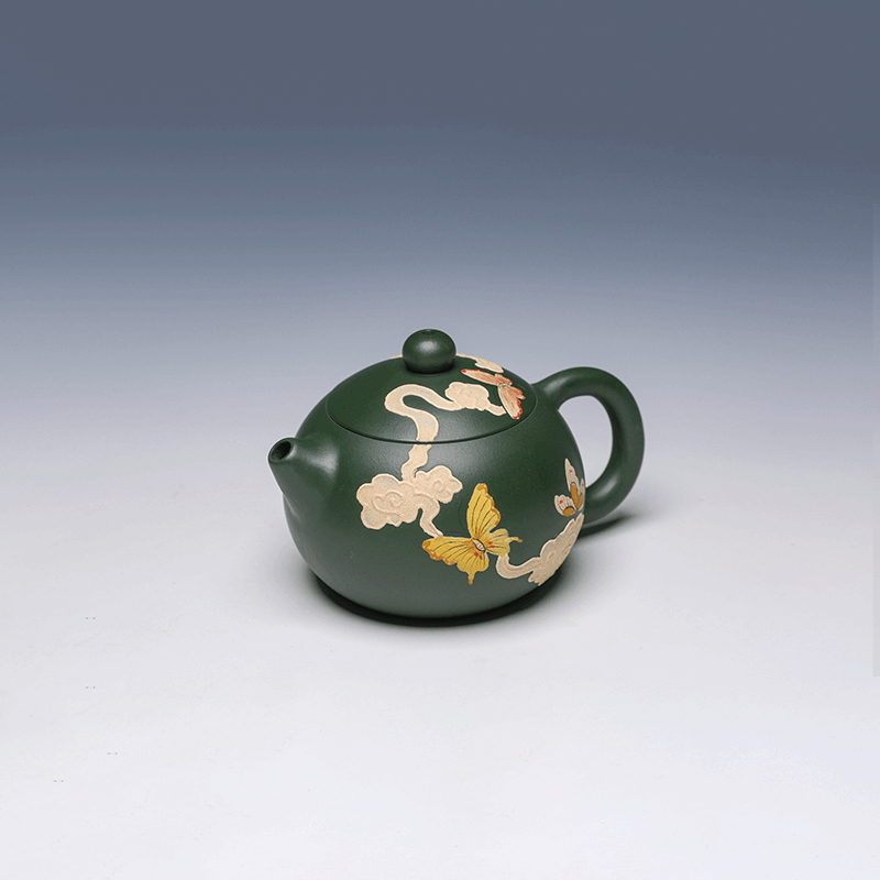 Yixing Teapot, Green Clay, 180ml - Butterfly Design