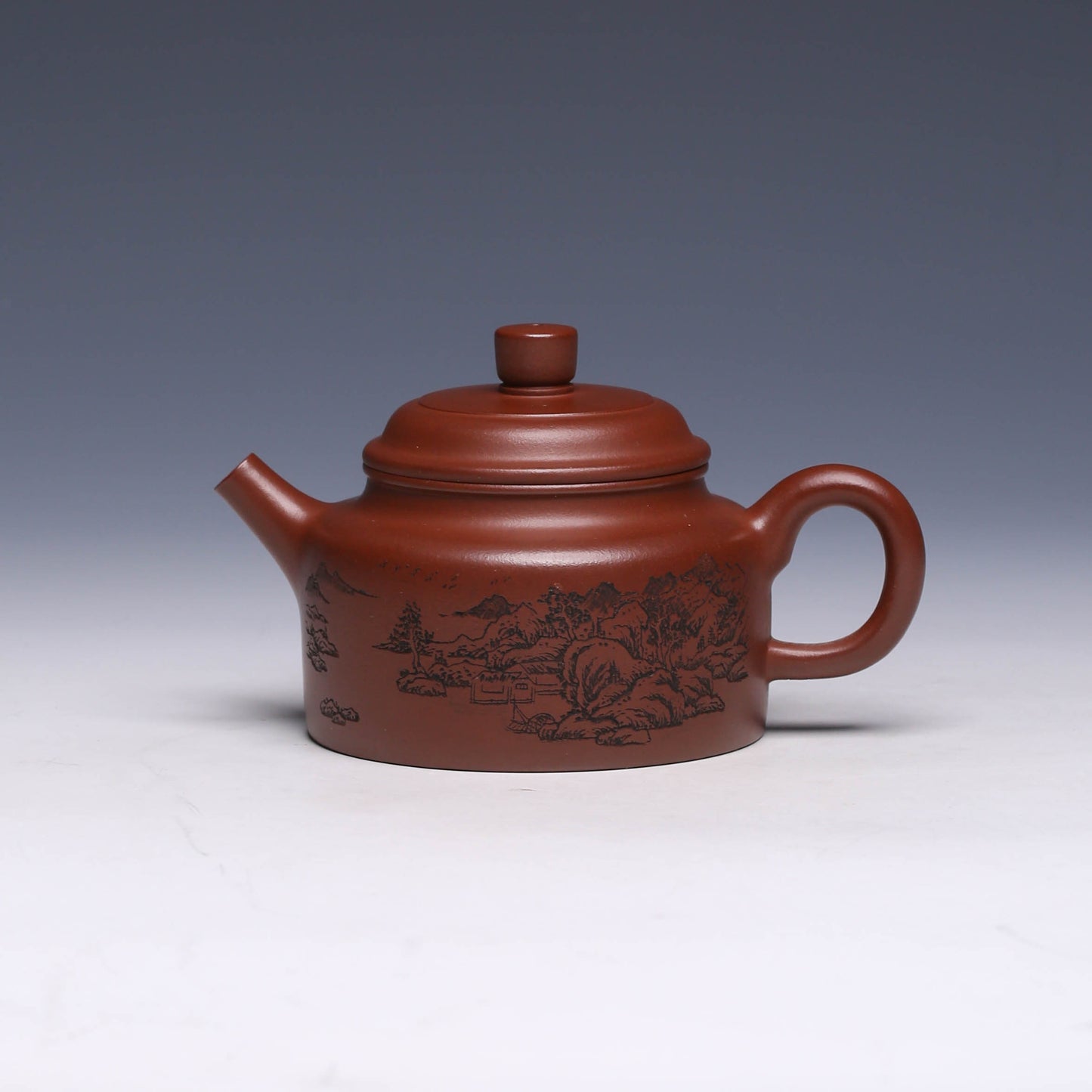 Classic De Zhong Yixing Teapot (Engraved Landscape) by Huang Yuanyuan, Di Cao Qing Clay, 250ml - Yixing Teaware
