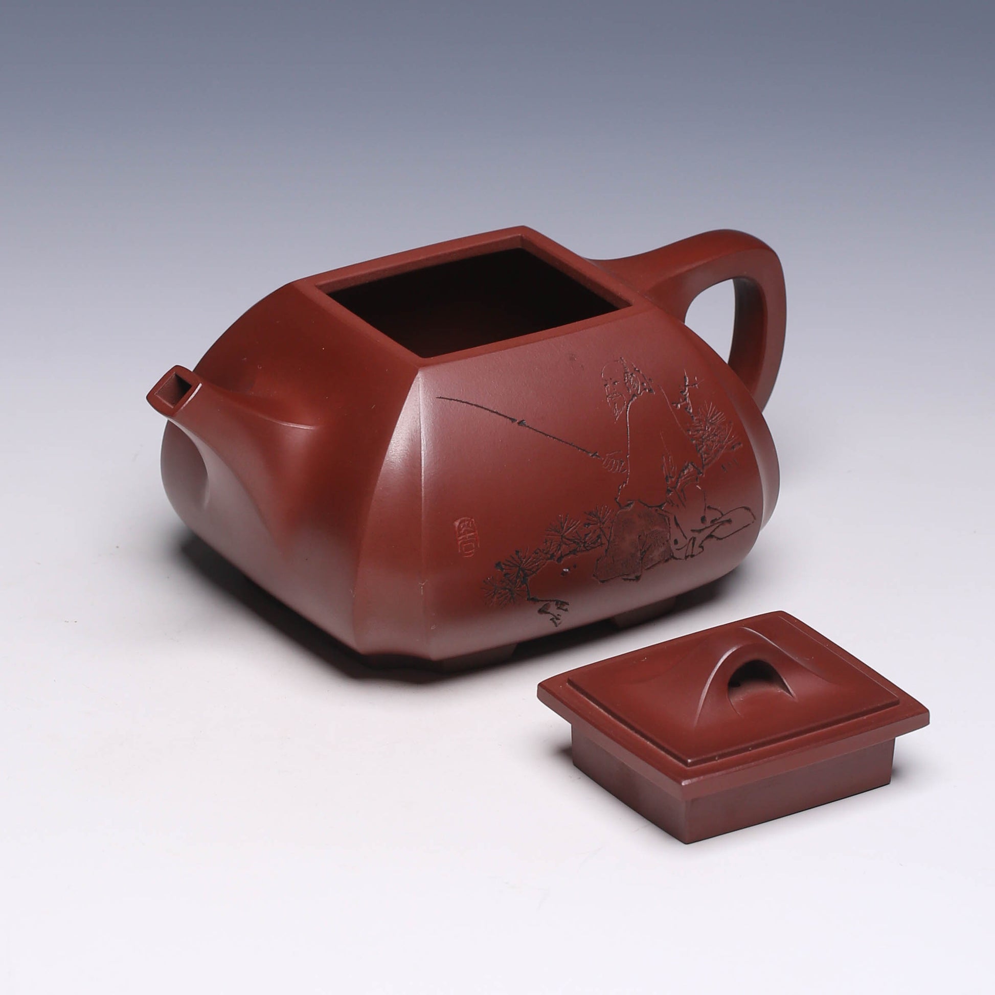 Rare Square Stone Yixing Teapot by Jiang Jianjun, Long Xue Sha Clay, 450ml - Yixing Teaware