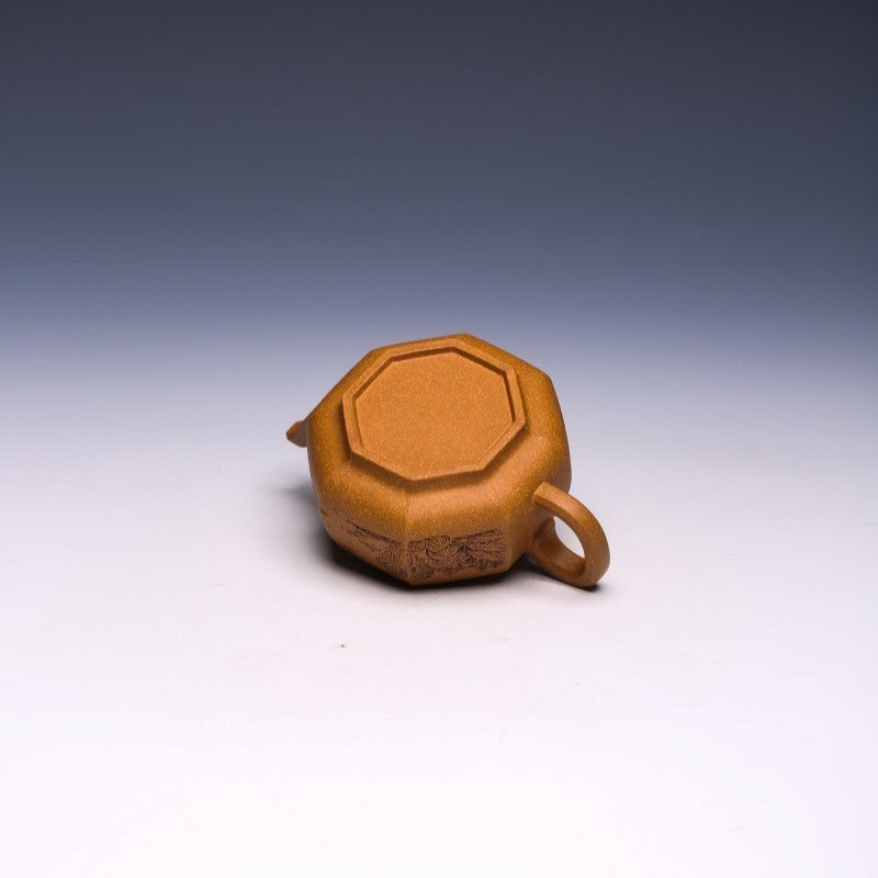 Geometric Hexagonal Yixing Teapot (Engraved) with Niu Gai Lid, Duan Ni Clay, 250ml - Yixing Teaware