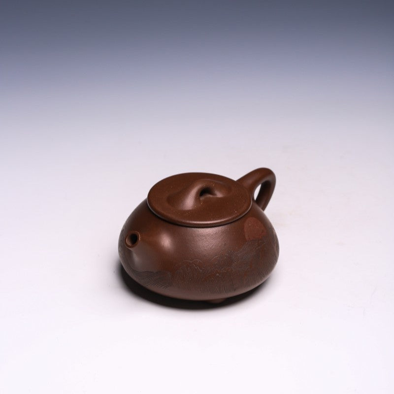 Elegant Engraved Jing Zhou Shi Piao Yixing Teapot by Xiao Shanshan, Wen Ge Zi Ni Clay, 230ml - Yixing Teaware