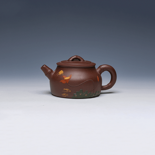 Lotus Pond Yixing Teapot, Hand-Decorated, Lao Zi Ni Clay, 275ml
