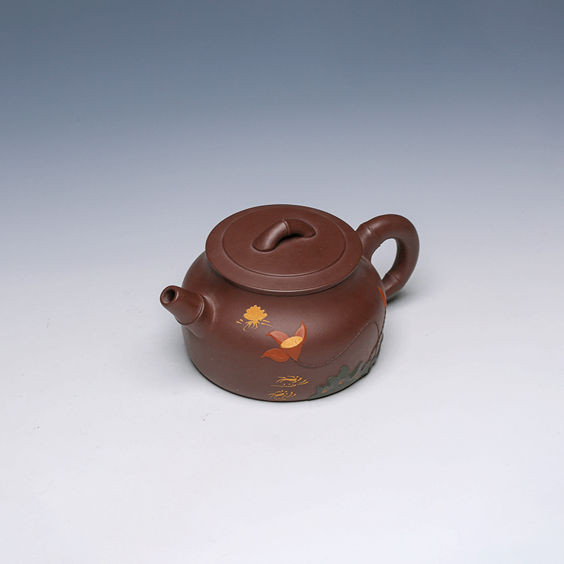 Lotus Pond Yixing Teapot, Hand-Decorated, Lao Zi Ni Clay, 275ml