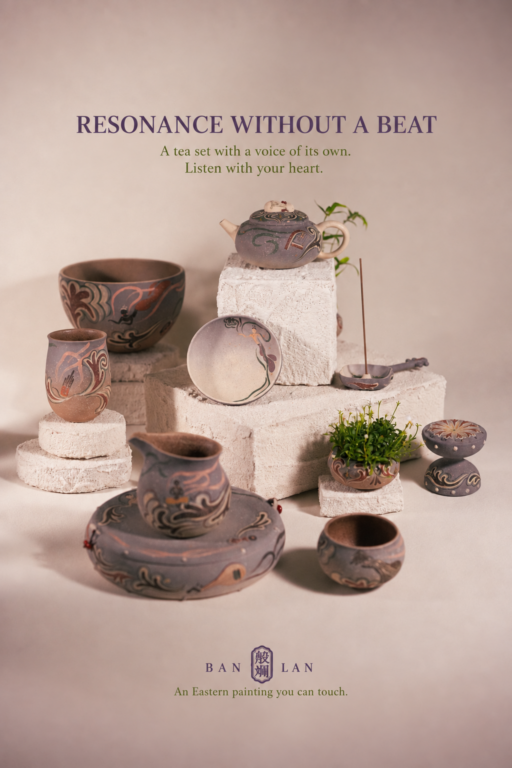 Complete ten-piece Ban Lan Dunhuang tea set by Liu Susu