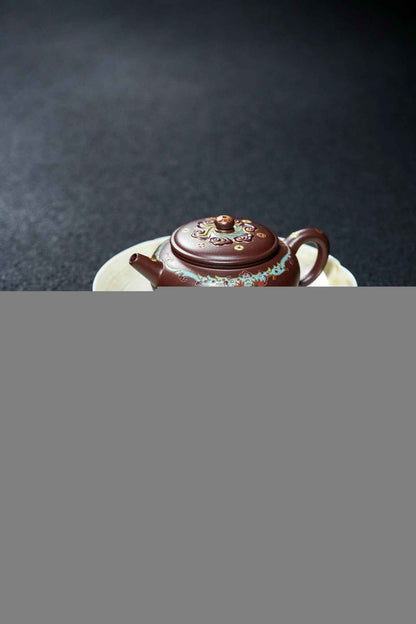 Ling Hua Yixing Teapot with Floral Enamel, 168ml