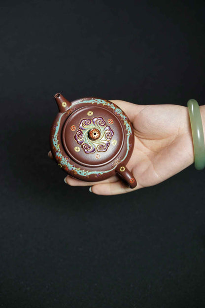 Ling Hua Yixing Teapot with Floral Enamel, 168ml