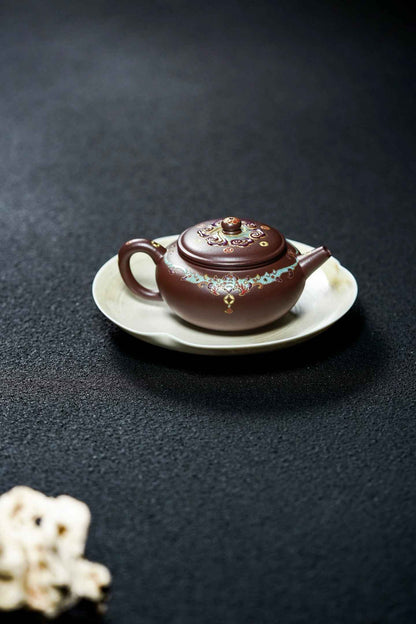 Ling Hua Yixing Teapot with Floral Enamel, 168ml
