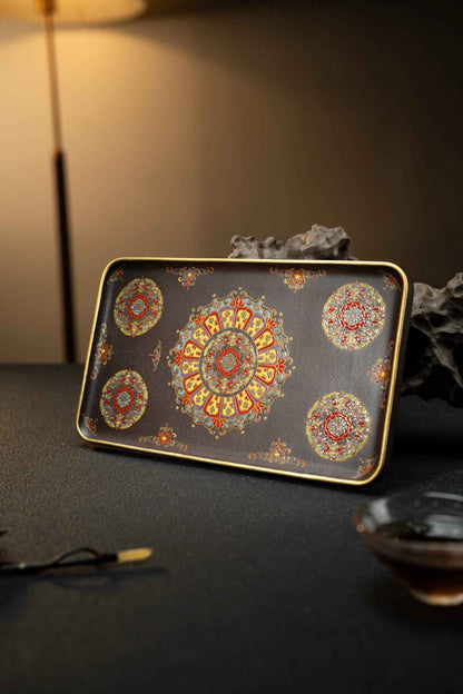 Bao Xiang Rectangular Tea Tray with Floral Enamel