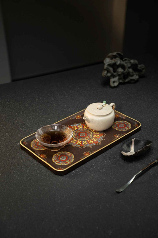 Bao Xiang Rectangular Tea Tray with Floral Enamel