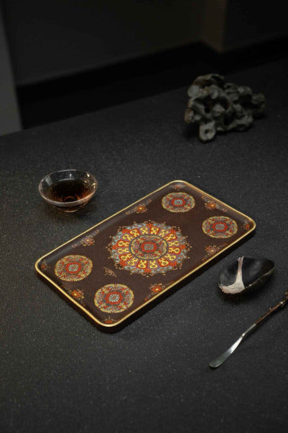 Bao Xiang Rectangular Tea Tray with Floral Enamel