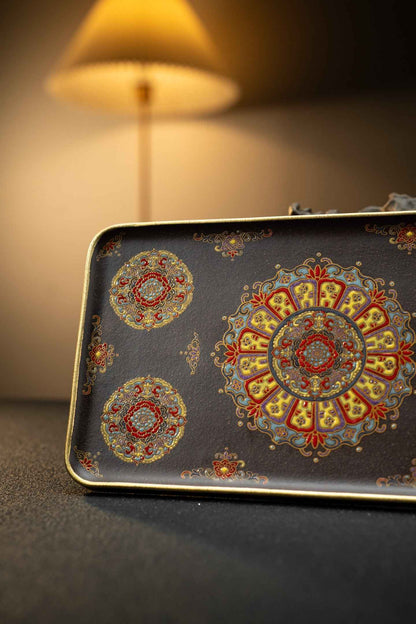 Bao Xiang Rectangular Tea Tray with Floral Enamel