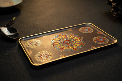 Bao Xiang Rectangular Tea Tray with Floral Enamel - view 6