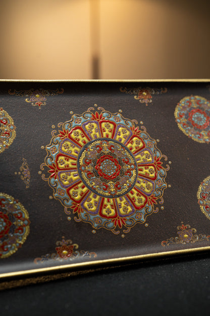 Bao Xiang Rectangular Tea Tray with Floral Enamel - view 7