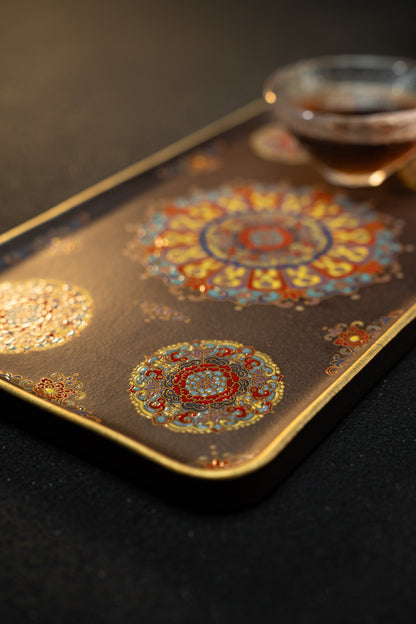 Bao Xiang Rectangular Tea Tray with Floral Enamel - view 8