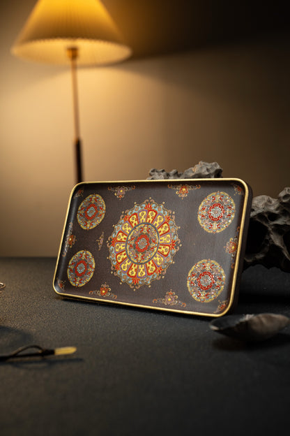 Bao Xiang Rectangular Tea Tray with Floral Enamel - view 9