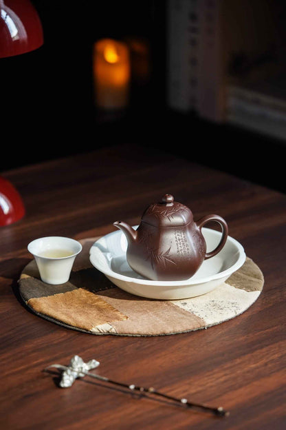 Hexagonal Pear Teapot with Bamboo Engraving, Zi Ni, 150ml
